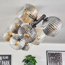 Koyoto Plafonnier, Boule lumineuse Ambre, Clair, Fumé, 10 lumières