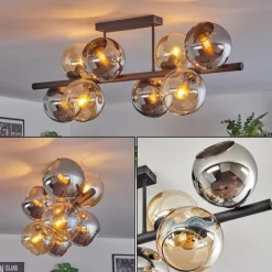 Koyoto Plafonnier, Boule lumineuse Ambre, Chrome, Fumé, 8 lumières