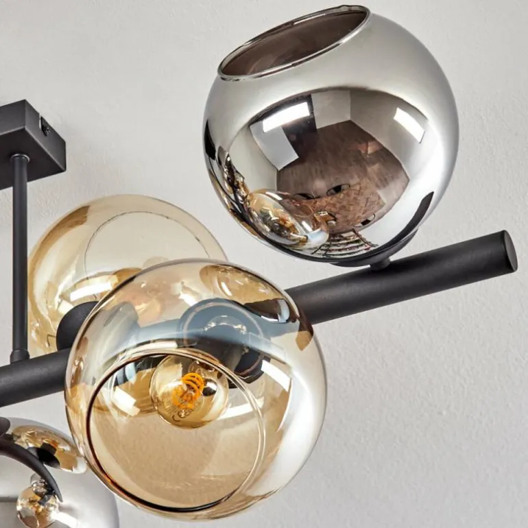 Koyoto Plafonnier, Boule lumineuse Ambre, Chrome, Fumé, 8 lumières
