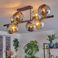 Koyoto Plafonnier, Boule lumineuse Ambre, Chrome, Fumé, 8 lumières
