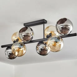 Koyoto Plafonnier, Boule lumineuse Ambre, Chrome, Fumé, 8 lumières