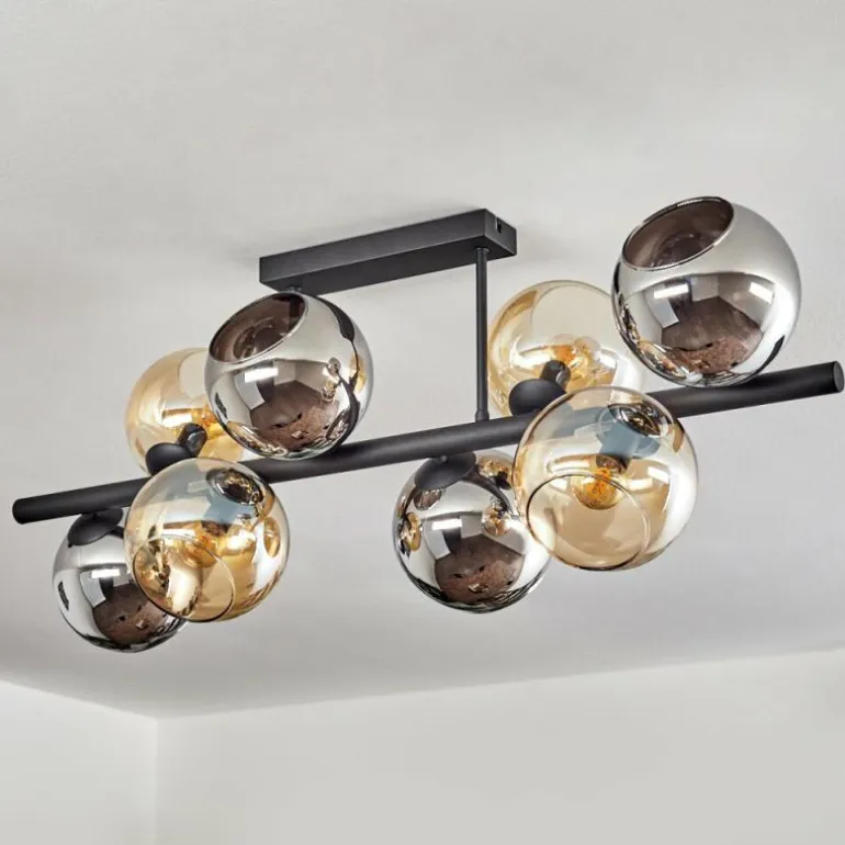 Koyoto Plafonnier, Boule lumineuse Ambre, Chrome, Fumé, 8 lumières