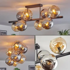 Koyoto Plafonnier, Boule lumineuse Ambre, Chrome, Fumé, 8 lumières