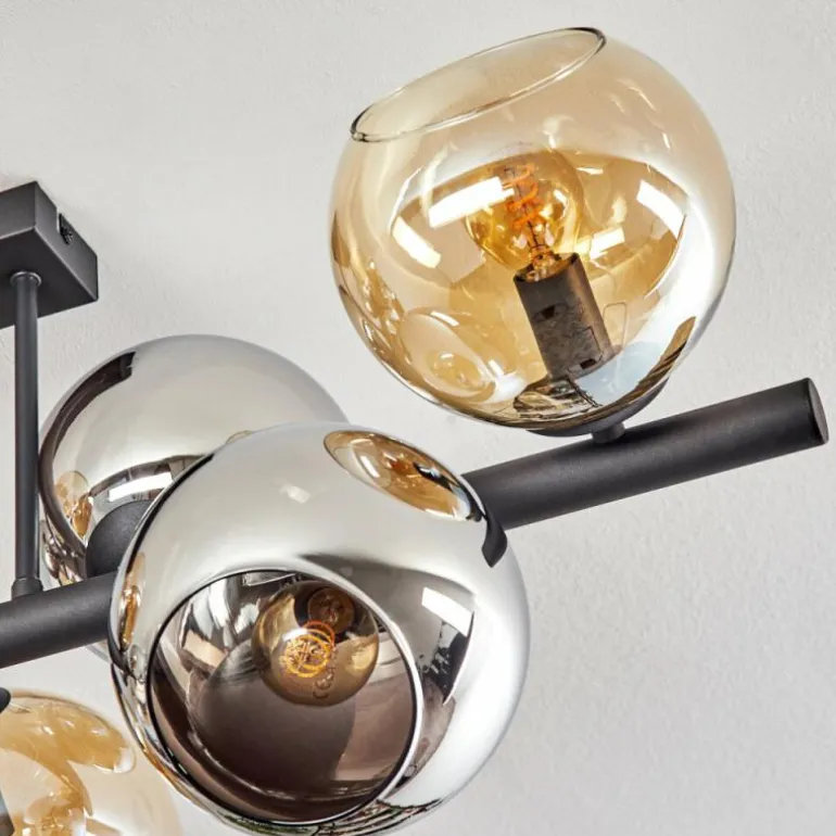 Koyoto Plafonnier, Boule lumineuse Ambre, Chrome, Fumé, 8 lumières