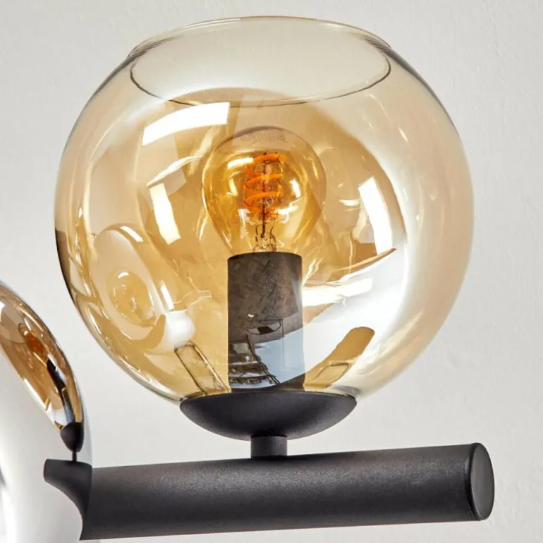 Koyoto Plafonnier, Boule lumineuse Ambre, Chrome, Fumé, 8 lumières