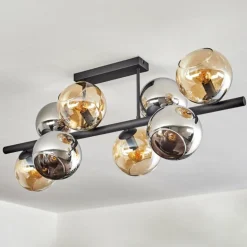 Koyoto Plafonnier, Boule lumineuse Ambre, Chrome, Fumé, 8 lumières