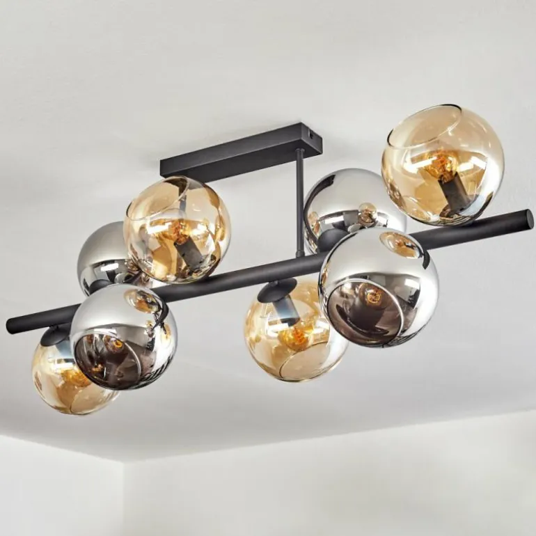 Koyoto Plafonnier, Boule lumineuse Ambre, Chrome, Fumé, 8 lumières