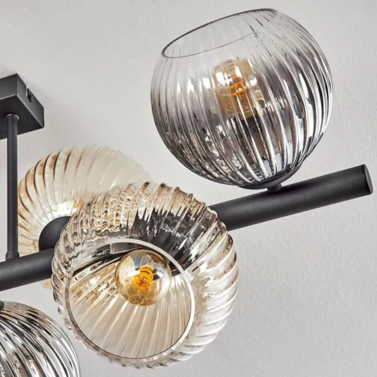 Koyoto Plafonnier, Boule lumineuse Ambre, Clair, Fumé, 8 lumières