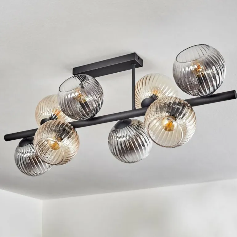 Koyoto Plafonnier, Boule lumineuse Ambre, Clair, Fumé, 8 lumières