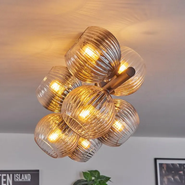 Koyoto Plafonnier, Boule lumineuse Ambre, Clair, Fumé, 8 lumières