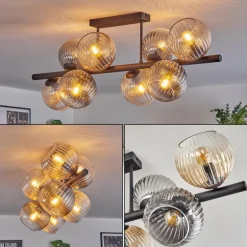 Koyoto Plafonnier, Boule lumineuse Ambre, Clair, Fumé, 8 lumières
