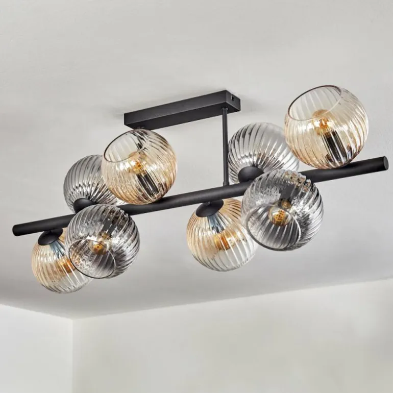 Koyoto Plafonnier, Boule lumineuse Ambre, Clair, Fumé, 8 lumières