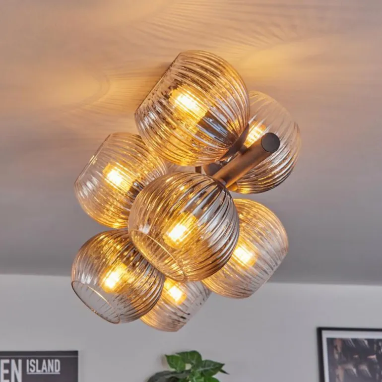 Koyoto Plafonnier, Boule lumineuse Ambre, Clair, Fumé, 8 lumières