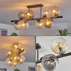 Koyoto Plafonnier, Boule lumineuse Ambre, Clair, Fumé, 8 lumières