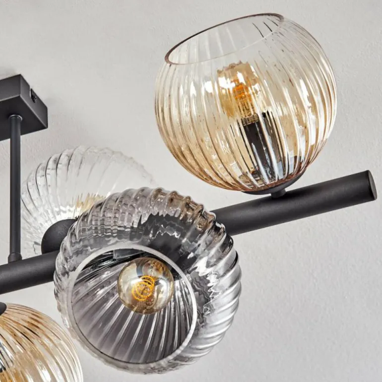 Koyoto Plafonnier, Boule lumineuse Ambre, Clair, Fumé, 8 lumières