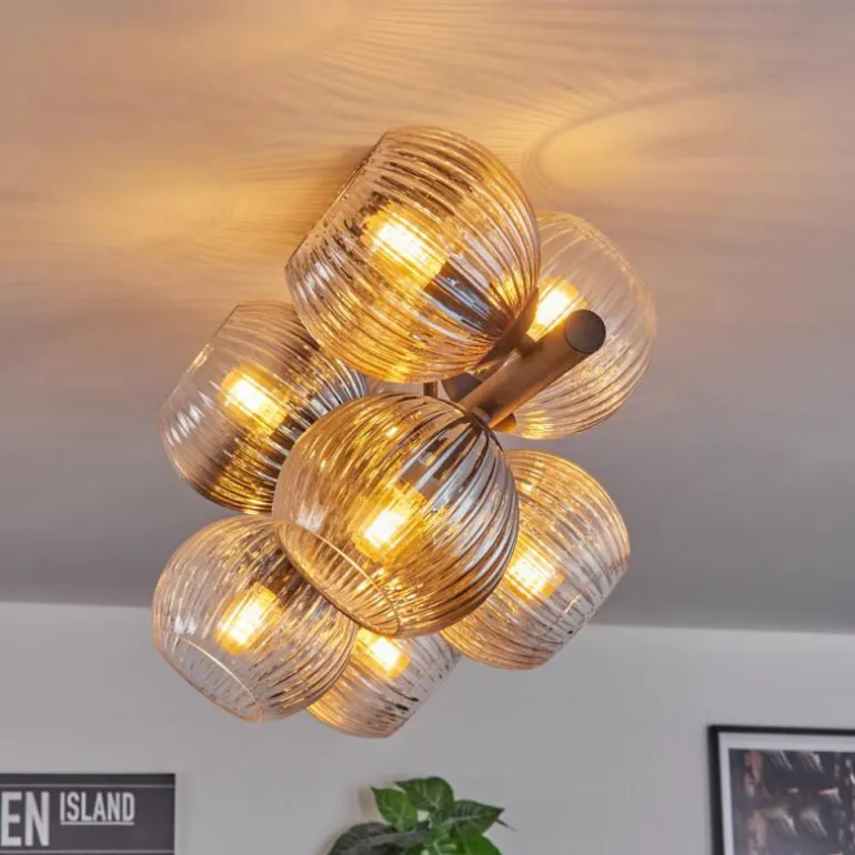 Koyoto Plafonnier, Boule lumineuse Ambre, Clair, Fumé, 8 lumières