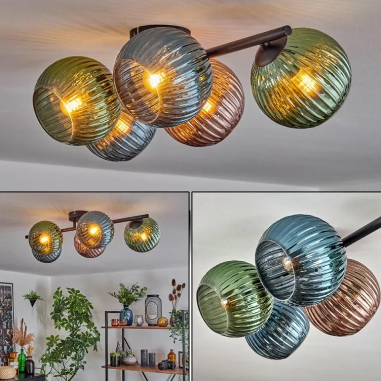Koyoto Plafonnier, Boule lumineuse Bleu, Vert, Cuivré, 5 lumières