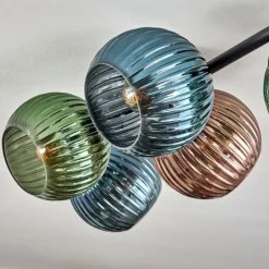Koyoto Plafonnier, Boule lumineuse Bleu, Vert, Cuivré, 5 lumières