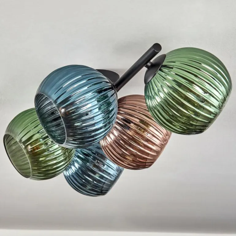 Koyoto Plafonnier, Boule lumineuse Bleu, Vert, Cuivré, 5 lumières