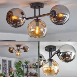 Koyoto Plafonnier, Boule lumineuse Ambre, Chrome, Fumé, 3 lumières