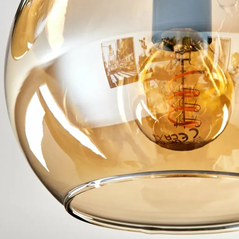 Koyoto Plafonnier, Boule lumineuse Ambre, Chrome, Fumé, 3 lumières