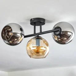 Koyoto Plafonnier, Boule lumineuse Ambre, Chrome, Fumé, 3 lumières