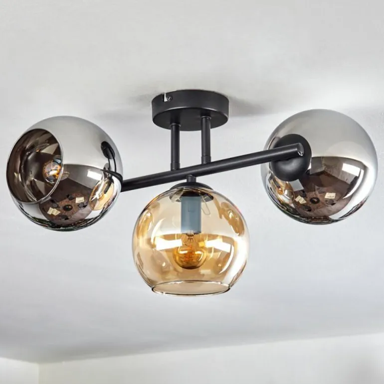 Koyoto Plafonnier, Boule lumineuse Ambre, Chrome, Fumé, 3 lumières
