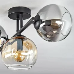 Koyoto Plafonnier, Boule lumineuse Ambre, Chrome, Fumé, 3 lumières