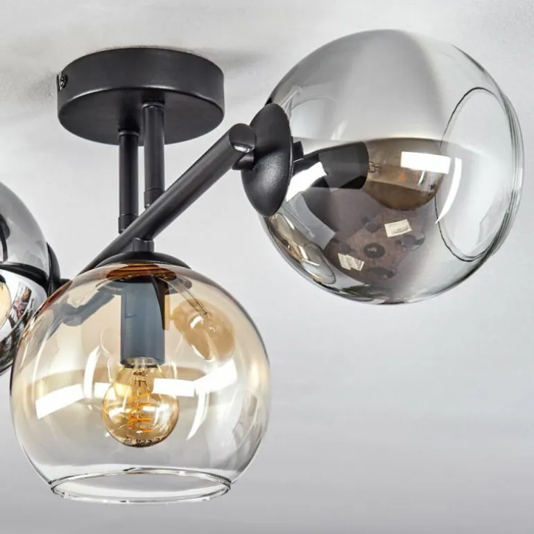 Koyoto Plafonnier, Boule lumineuse Ambre, Chrome, Fumé, 3 lumières