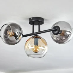 Koyoto Plafonnier, Boule lumineuse Ambre, Chrome, Fumé, 3 lumières