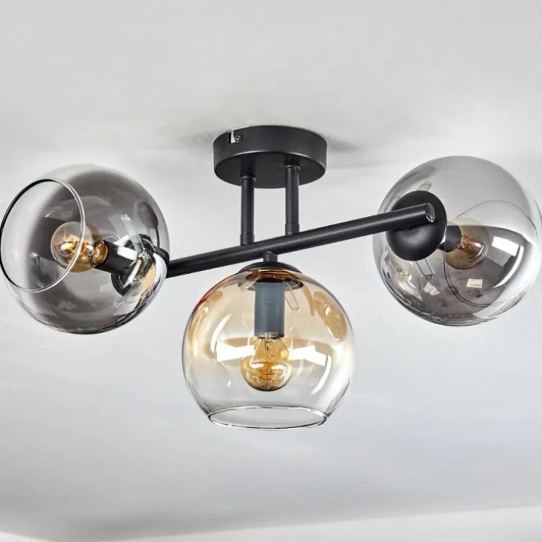 Koyoto Plafonnier, Boule lumineuse Ambre, Chrome, Fumé, 3 lumières