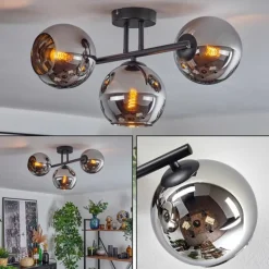 Koyoto Plafonnier, Boule lumineuse Chrome, Fumé, 3 lumières