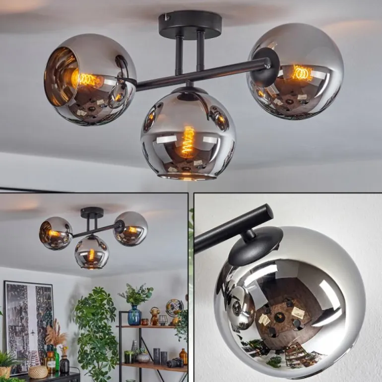Koyoto Plafonnier, Boule lumineuse Chrome, Fumé, 3 lumières