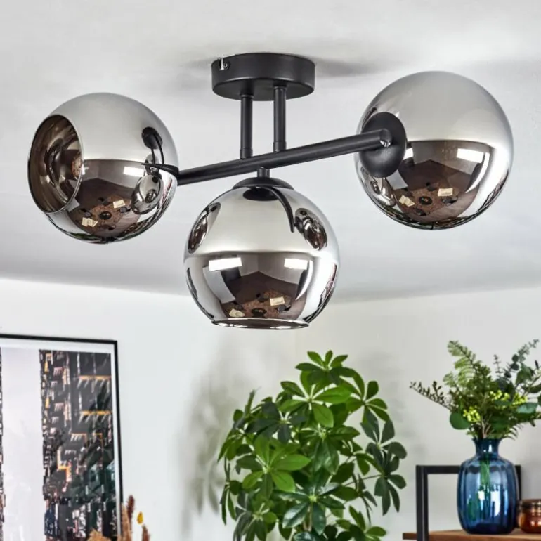 Koyoto Plafonnier, Boule lumineuse Chrome, Fumé, 3 lumières