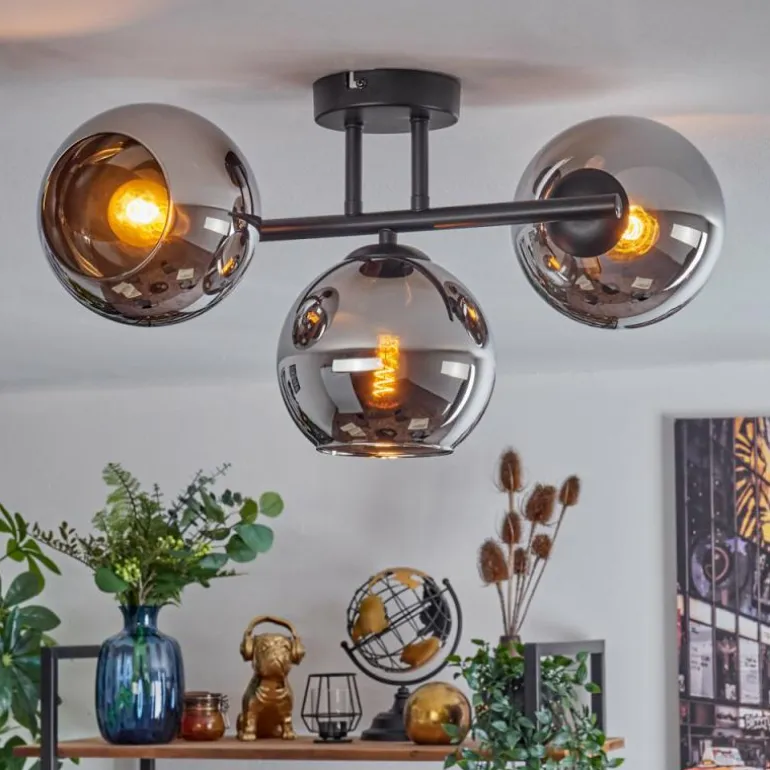 Koyoto Plafonnier, Boule lumineuse Chrome, Fumé, 3 lumières