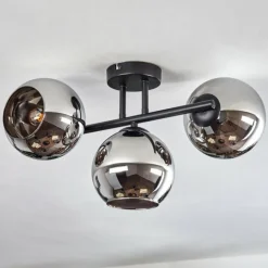 Koyoto Plafonnier, Boule lumineuse Chrome, Fumé, 3 lumières