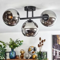Koyoto Plafonnier, Boule lumineuse Chrome, Fumé, 3 lumières