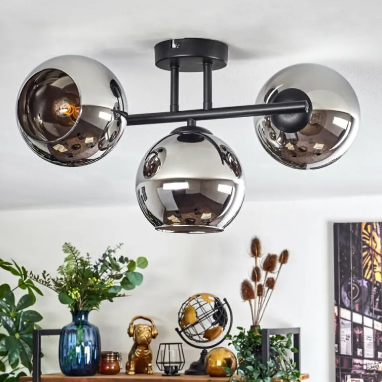 Koyoto Plafonnier, Boule lumineuse Chrome, Fumé, 3 lumières