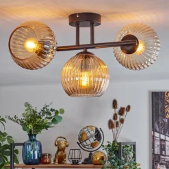 Koyoto Plafonnier, Boule lumineuse Ambre, 3 lumières