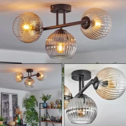 Koyoto Plafonnier, Boule lumineuse Ambre, Clair, Fumé, 3 lumières