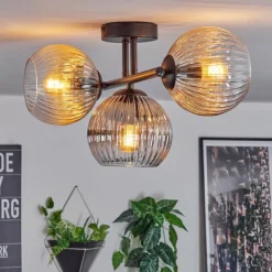 Koyoto Plafonnier, Boule lumineuse Ambre, Clair, Fumé, 3 lumières