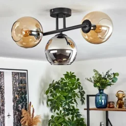 Koyoto Plafonnier, Boule lumineuse Ambre, Chrome, Fumé, 3 lumières