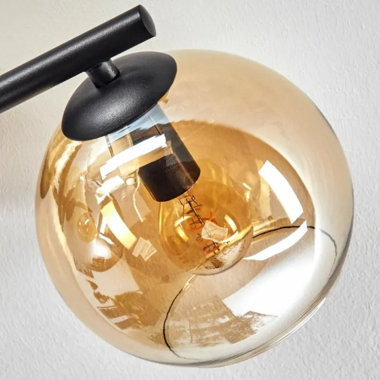 Koyoto Plafonnier, Boule lumineuse Ambre, Chrome, Fumé, 3 lumières