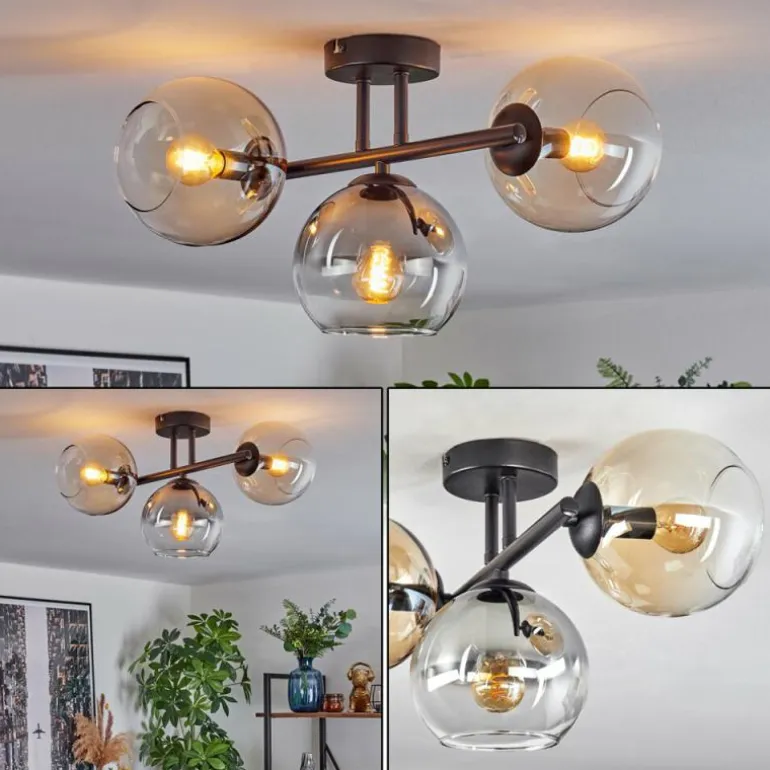 Koyoto Plafonnier, Boule lumineuse Ambre, Clair, Fumé, 3 lumières