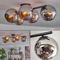Koyoto Plafonnier, Boule lumineuse Chrome, Fumé, 5 lumières