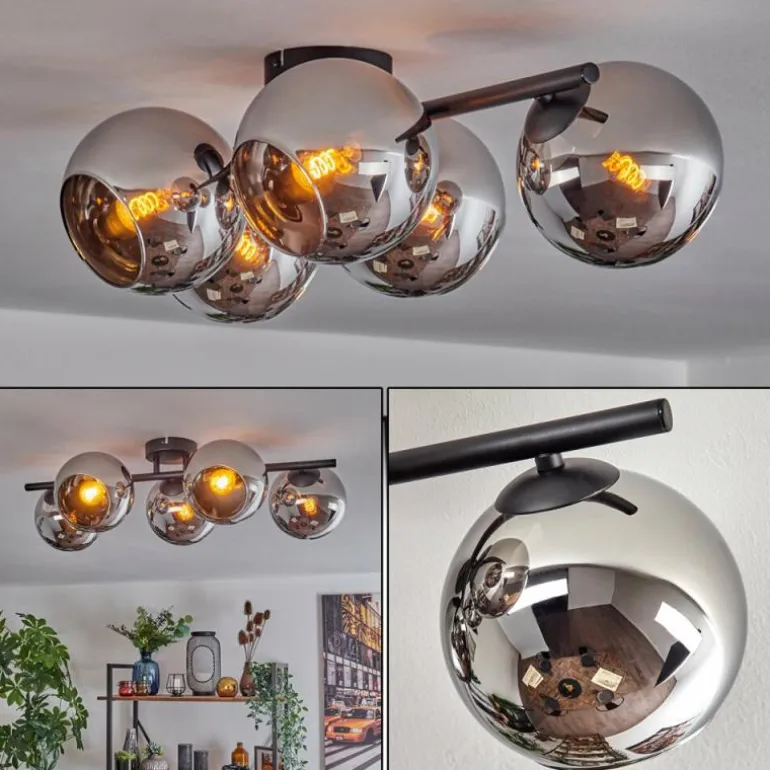 Koyoto Plafonnier, Boule lumineuse Chrome, Fumé, 5 lumières