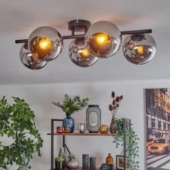 Koyoto Plafonnier, Boule lumineuse Chrome, Fumé, 5 lumières