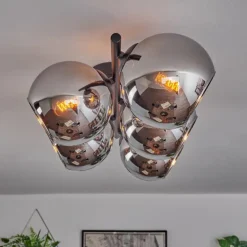 Koyoto Plafonnier, Boule lumineuse Chrome, Fumé, 5 lumières