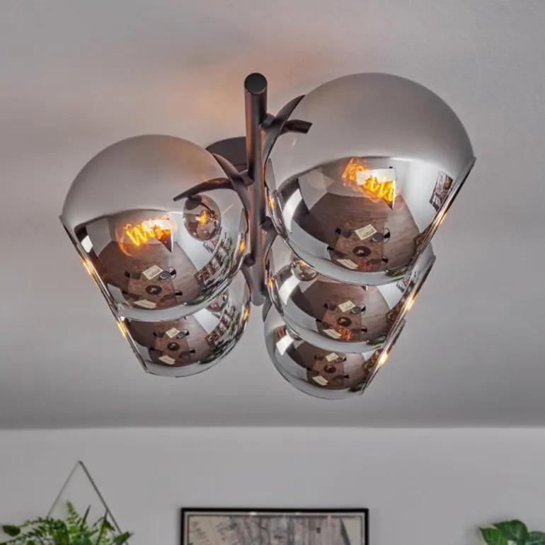 Koyoto Plafonnier, Boule lumineuse Chrome, Fumé, 5 lumières