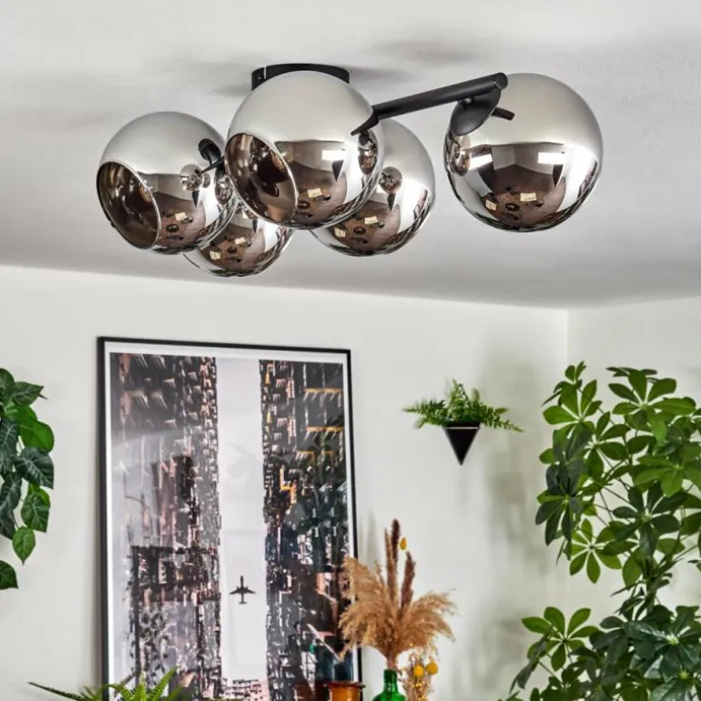 Koyoto Plafonnier, Boule lumineuse Chrome, Fumé, 5 lumières